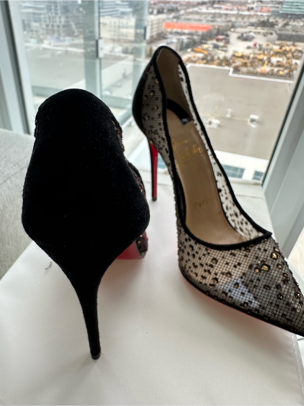 Christian Louboutin Black Mesh Crystal-Embellished Pointed-Toe Stilettos - Picture 3 of 4